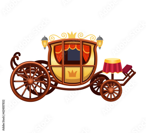 Vintage princess carriage. Golden carriage and fairy tales on a white background. Vector cartoon style