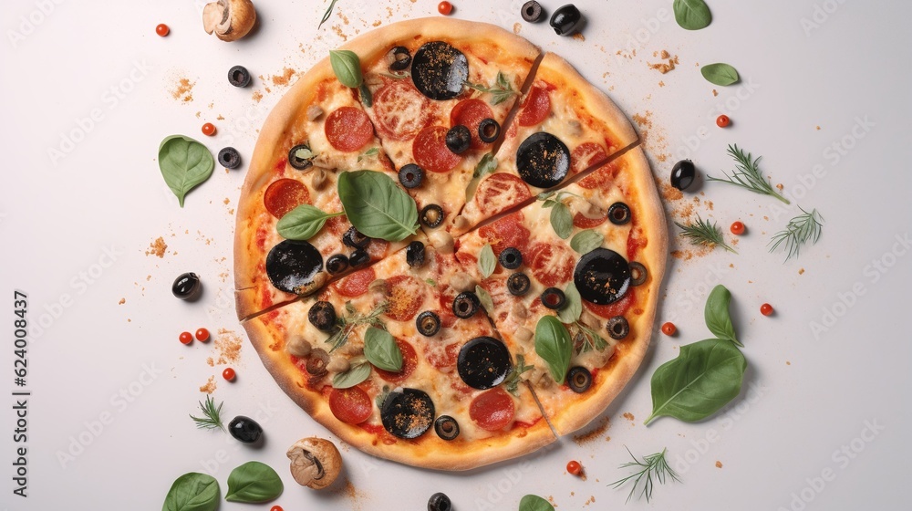 Pizza with ingredients top view. Pizza with ingredients top view.