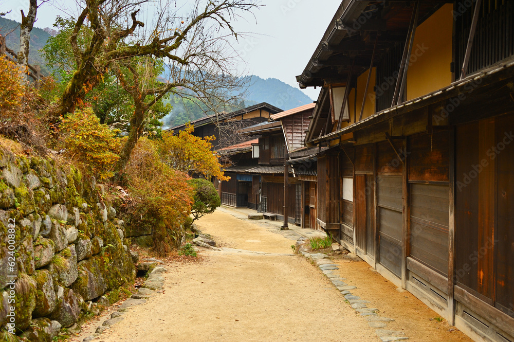 Naklejka premium 江戸時代の中山道 妻籠宿