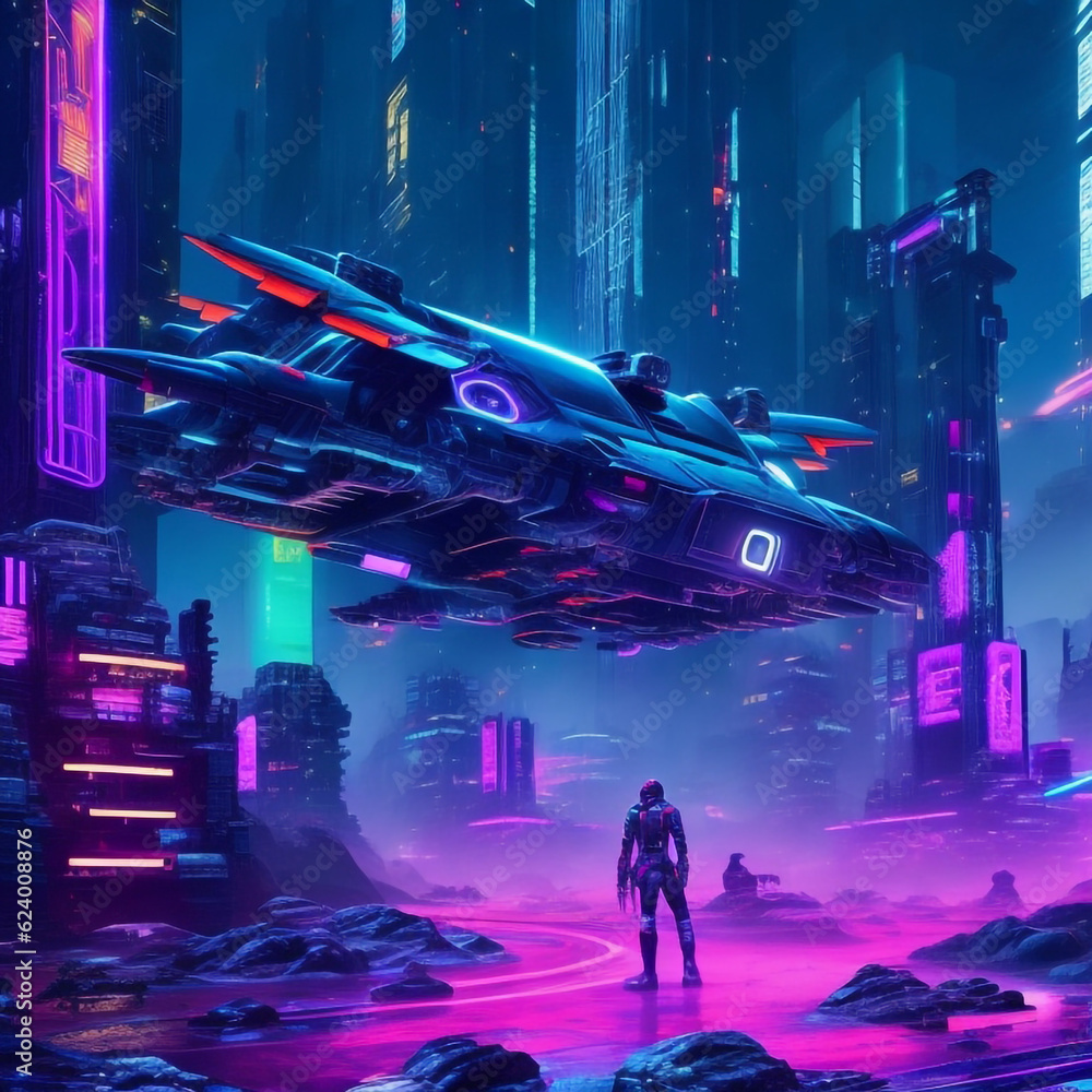 A futuristic cyberpunk metropolis city at night, generative ai.