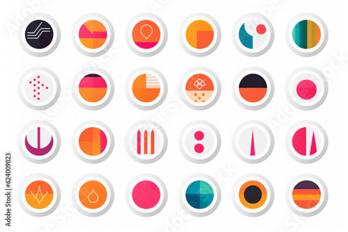 flat icon set of abstract geometric, round shape, vector graphic, AI generated.