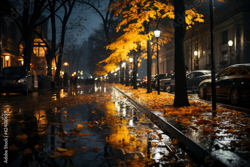 Autumn city landscape, orange golden foliage, fall wallpaper, AI Generated © staras