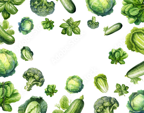 Fresh vegetables frame with copy space. Vegetables background illustration. Generative AI