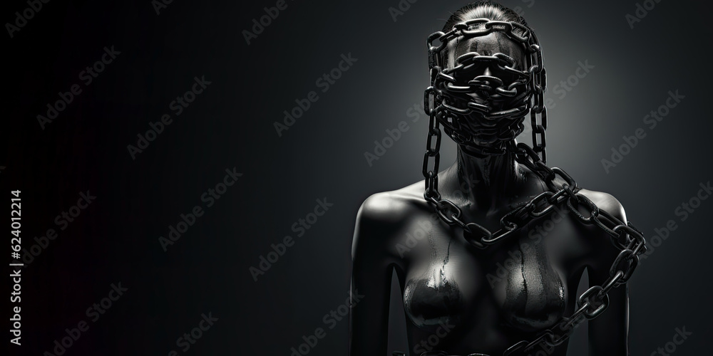 A human bound by chains, the constraints and limitations imposed on individuals, symbolizes oppression, lack of freedom, and emotional burdens that restrict their emotional liberation. Generative AI A human bound by chains, the constraints and limitations imposed on individuals, symbolizes oppression, lack of freedom, and emotional burdens that restrict their emotional liberation. Generative AI