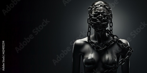 A human bound by chains, the constraints and limitations imposed on individuals, symbolizes oppression, lack of freedom, and emotional burdens that restrict their emotional liberation. Generative AI
