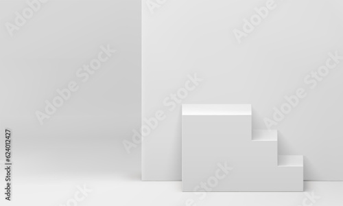White 3d staircase level steps basic foundation award arena win ceremony celebration vector