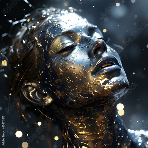 a woman with gold paint on her face. Generative AI Art.