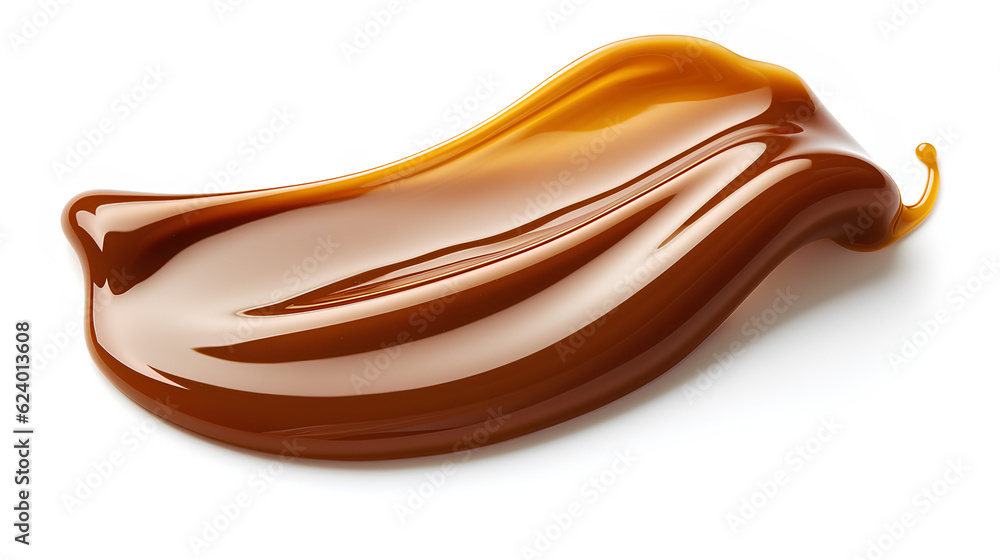 close up of a chocolate syrup drop on white background with clipping path.Generative AI close up of a chocolate syrup drop on white background with clipping path.Generative AI
