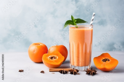 Persimmon, orange and ginger drink with yogurt, AI Generated