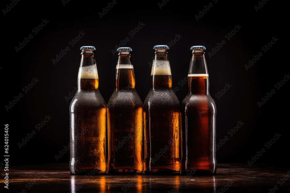 Glass bottles of beer on dark background Glass bottles of beer on dark background