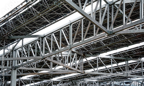 Large electrical power plant with many rows of solar photovoltaic panels