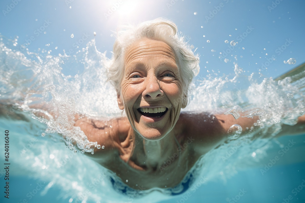 senior woman swiming in a pool active lifestyle Generative AI