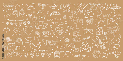 Big set of alcoholic bottles and glasses in doodle style. Alcohol cocktail drinks, champagne, beer, martini, wine, rum and other.  Great for bar menu, banner. Vector EPS10