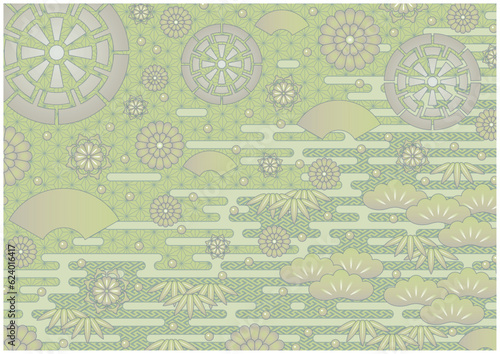 優雅な淡いグリーンの和柄の背景