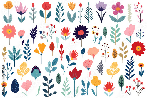 Colorful spring flower pattern, whimsical floral bouquet vector illustration