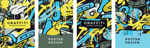 Set of posters in graffiti style. Template for poster  banner  flyer  street art  street art  abstract drawing. Design elements.