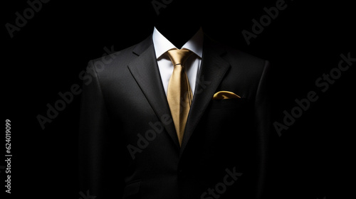 Tela Businessman professional suit with gold tie and gold pin