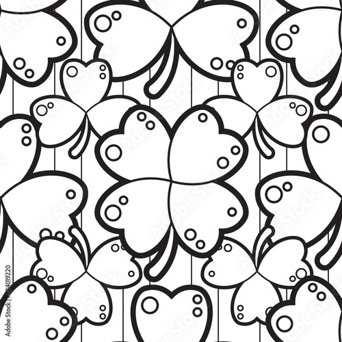 Cute Simple Clover Leaf Seamless Pattern Design as Coloring Book - Pages