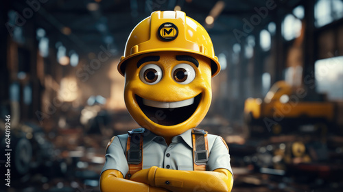 A worker with a yellow smiley face, Labor day AI generated