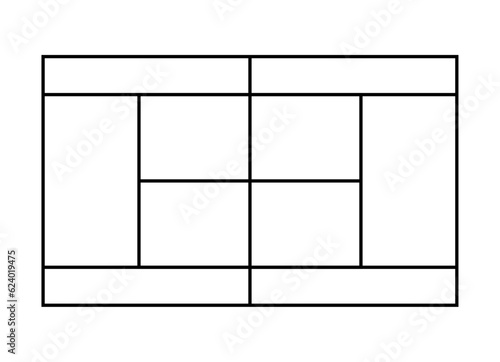 Top view of tennis court. Diagram of tennis court. Outline illustration. Tennis field scheme symbol.