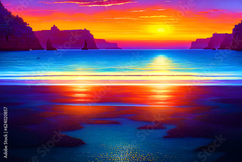 sunset on the beach Generative AI