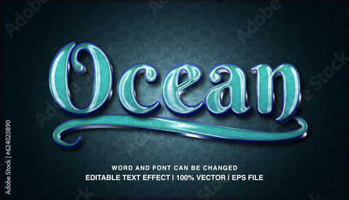 Ocean editable text effect template  blue glossy luxury style typeface  premium vector