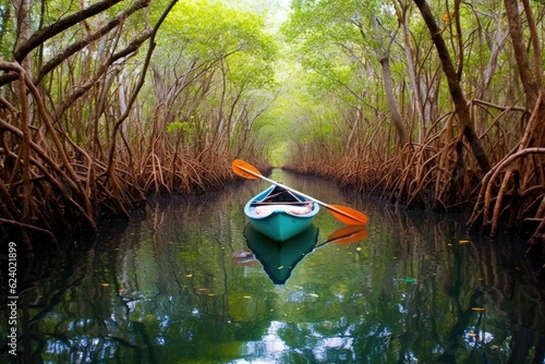 Beach Landscape A tranquil mangrove forest exploratio