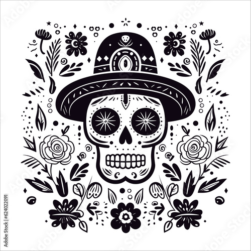 Dia de los muertos, Day of the dead, banner and greeting card concept with sugar skull