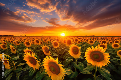 sunflower field during sunset background, sunflower oil production