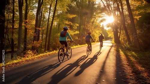 Family bike rides, walks along the paths, active recreation. Generative AI