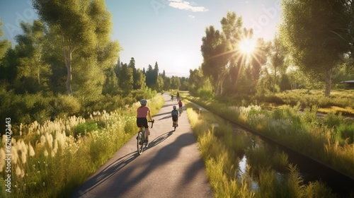 Stampa su tela Family bike rides, walks along the paths, active recreation