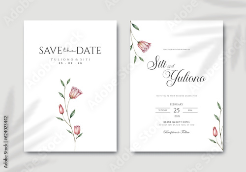 beautiful wedding invitation card template with flower illustration watercolor premium vector © Yuli