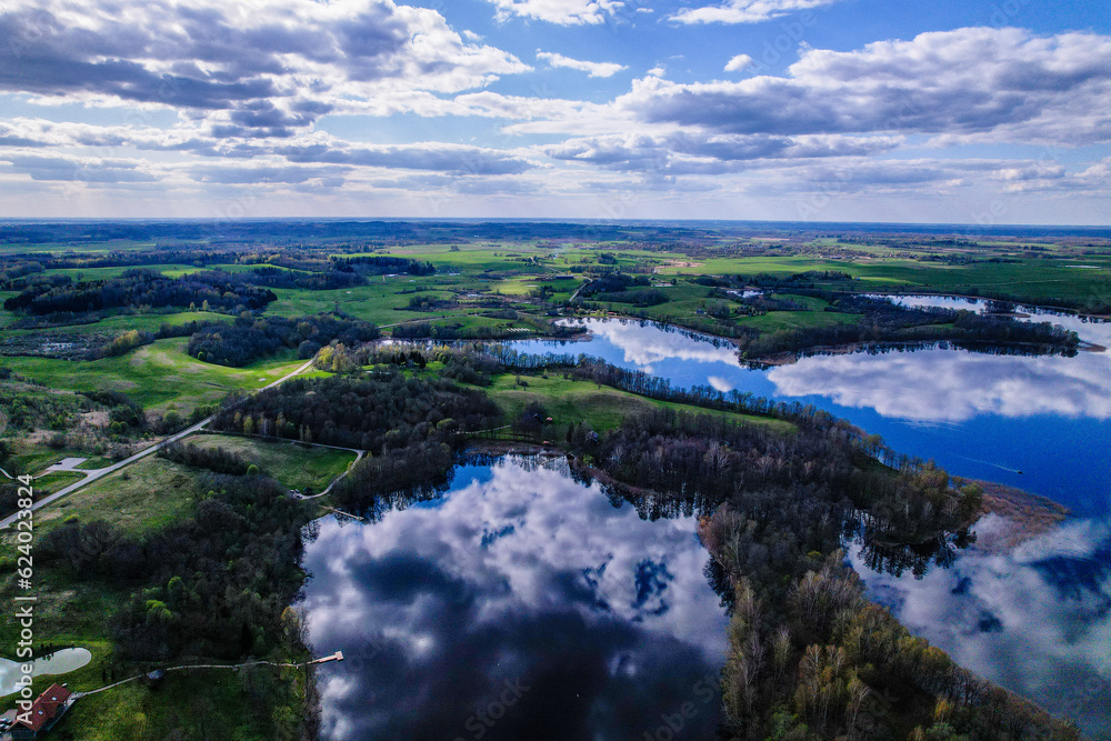 aerial view of lake and forests in Europe aerial view of lake and forests in Europe