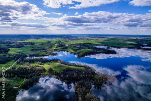 aerial view of lake and forests in Europe