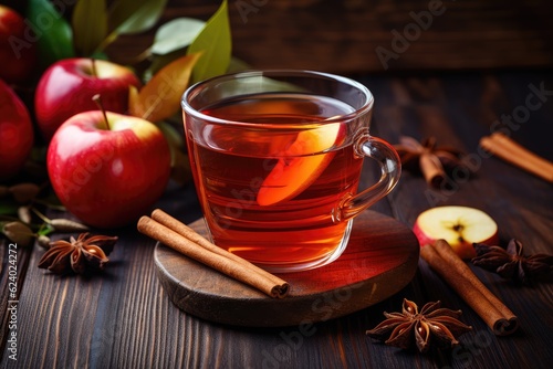 Lemon tea with spices on wooden background,AI Generated
