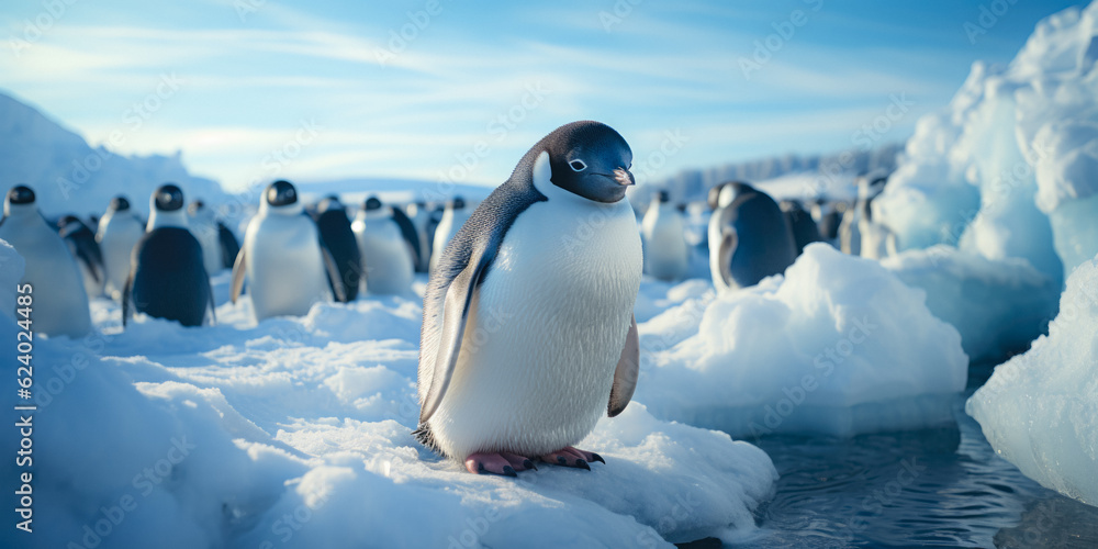 Penguin Baby On The Background Of Ice And Snow Created With The Help Of Artificial Intelligence
