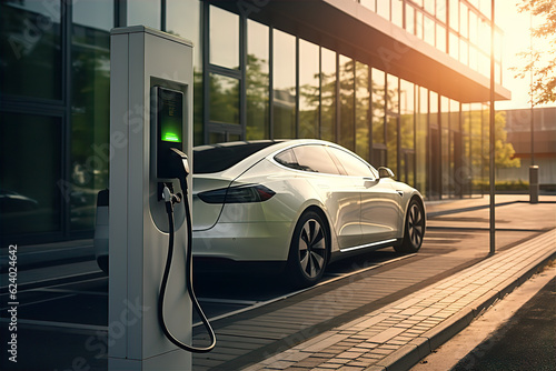 Electric Revolution: Detailed View of Charging an EV at Station photo