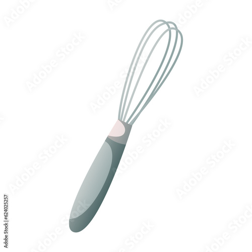 Kitchen whisk for homemade cooking. Baking tools, utensils, supplies, bakery stuff. Baking, bakery shop, cooking, sweet products, dessert. Vector for poster, banner, menu, cover, advertising
