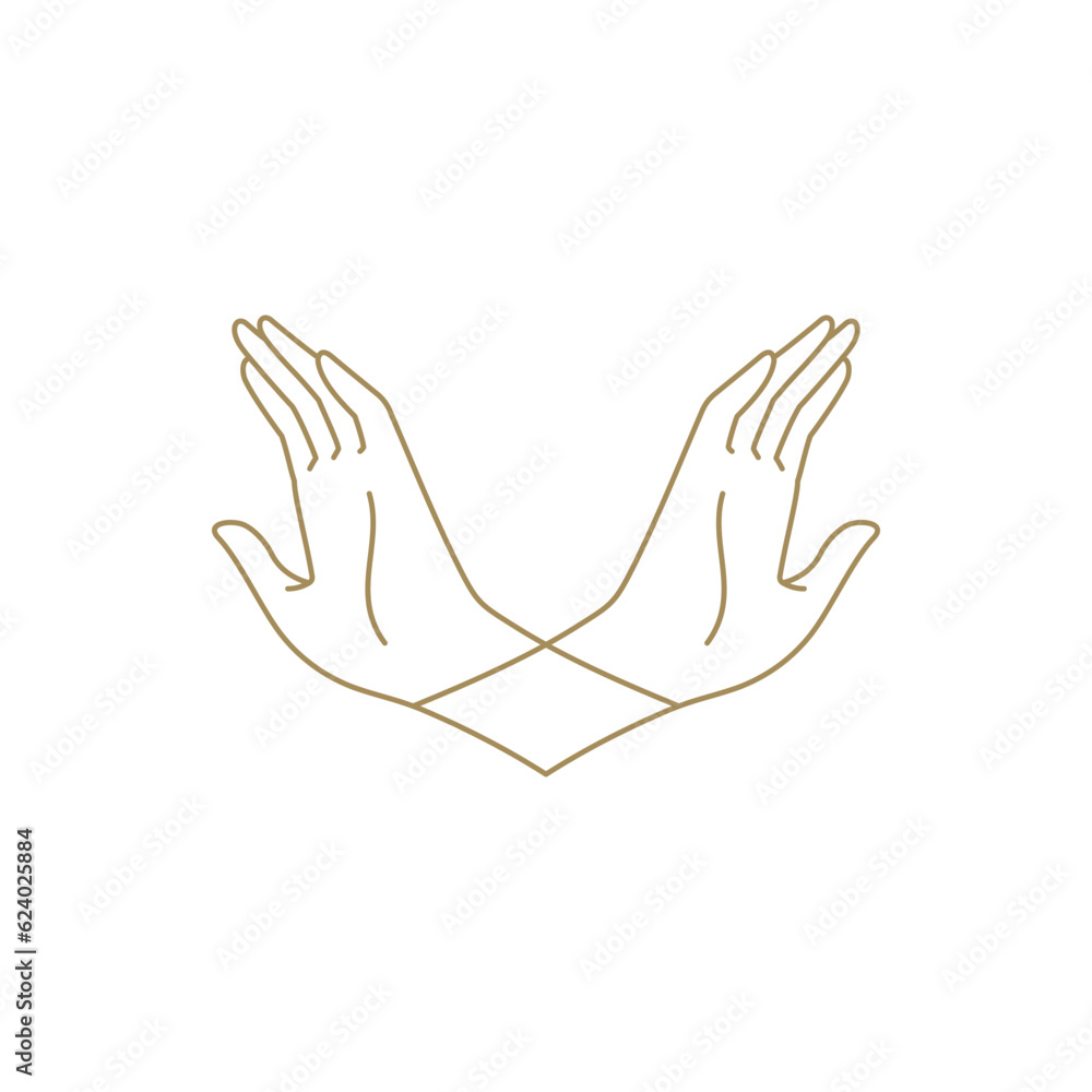 Obraz premium Crossed meditation human hands spiritual balance concentration line art icon vector illustration