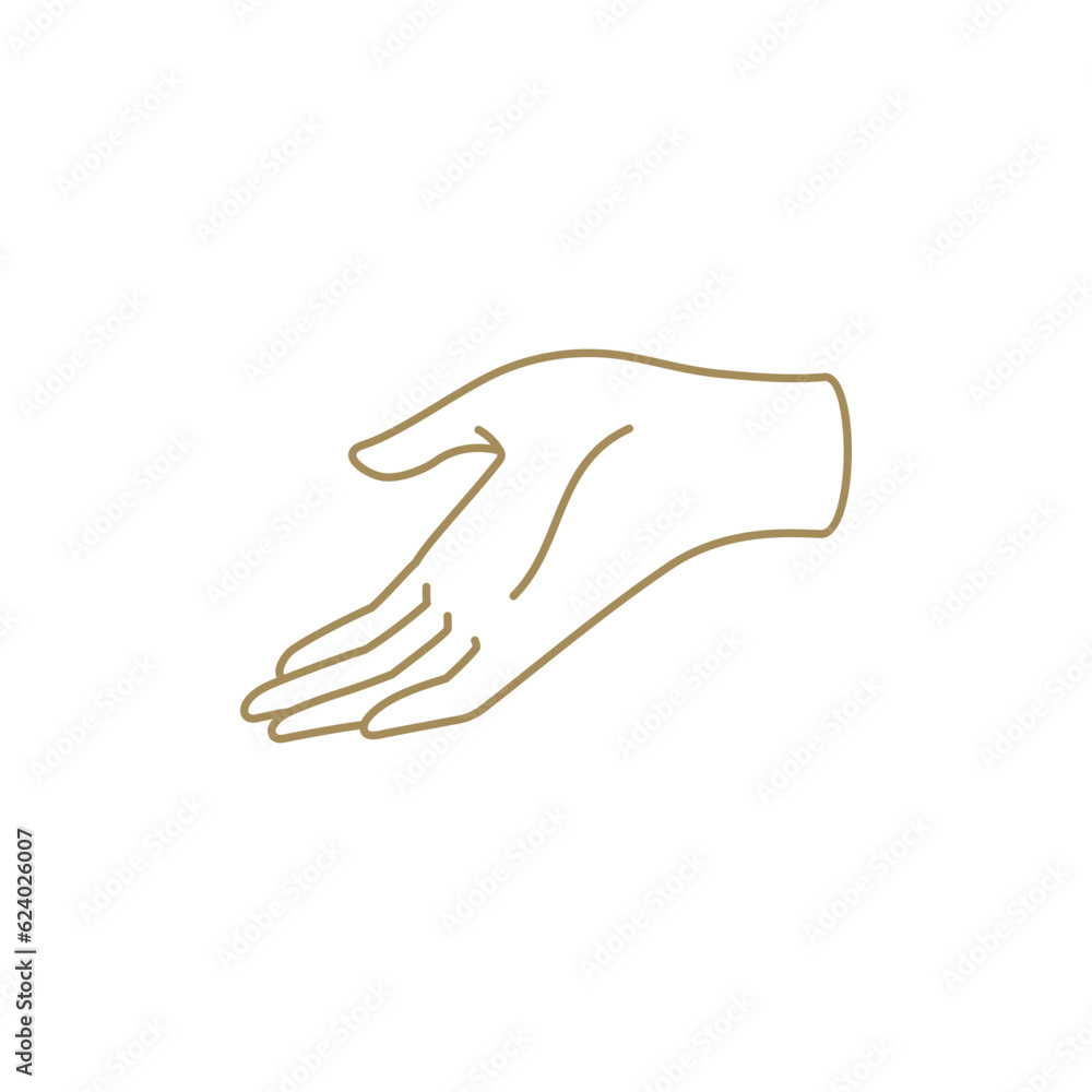 Minimalist elegant hospitality human hand with open palm and fingers line art icon vector Minimalist elegant hospitality human hand with open palm and fingers line art icon vector