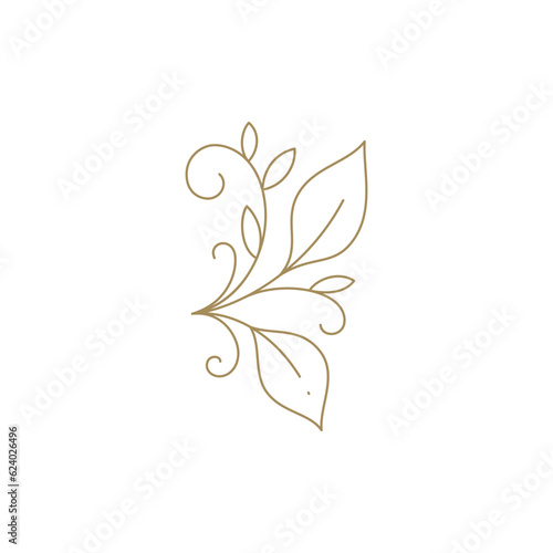 Elegant curved natural stem botanical growth ecology leaves decorative design line art icon vector
