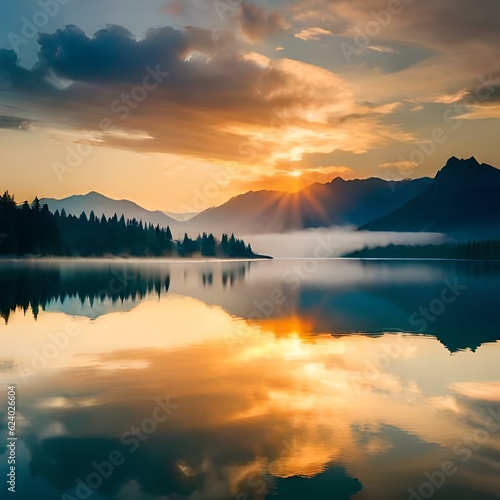 sunrise over the lake generated by AI © rai stone