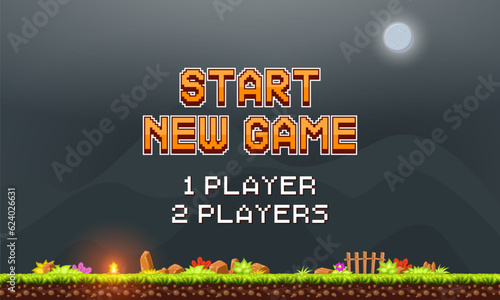 Start new game background. Arcade computer game. Vector illustration.