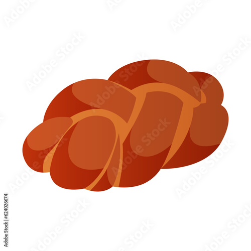 Homemade baked braided loaf, bun bread. Challah, pastry products. Pastries from the dough. Baking, bakery shop, cooking, sweet products, dessert. Vector for poster, banner, menu, cover, advertising