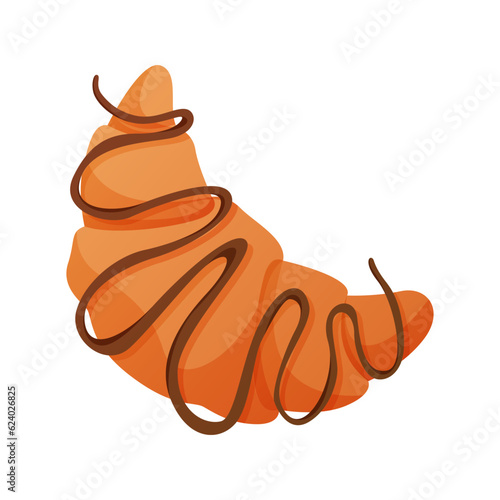 Homemade baked french croissant with chocolate, pastry products. Pastries from the dough. Baking, bakery shop, cooking, sweet products, dessert. Vector for poster, banner, cover, menu, advertising.