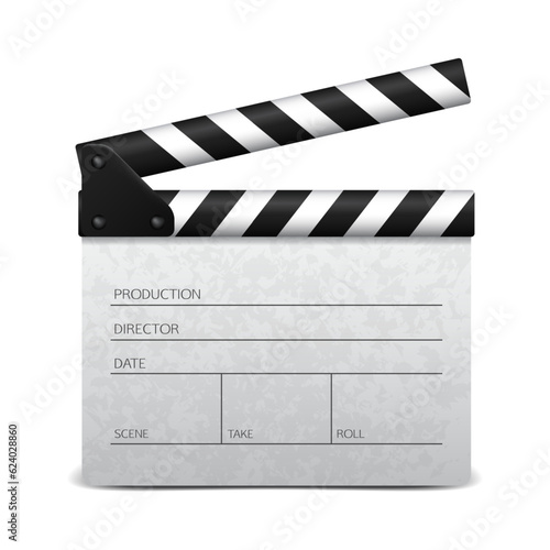 Clapper board on white background. Film movie clapper board. Vector illustration.