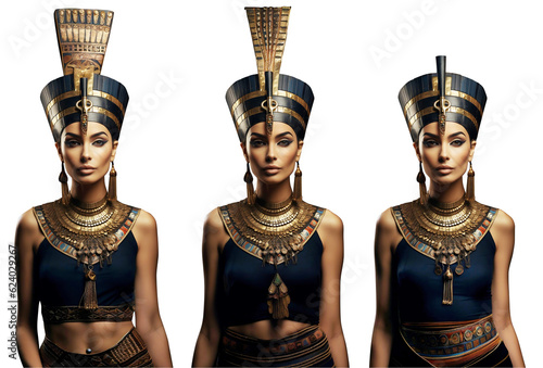 Portrait of a woman of ancient Egypt. Ancient Egyptian queen Nefertiti portrait. Isolated on transparency. Generated AI.