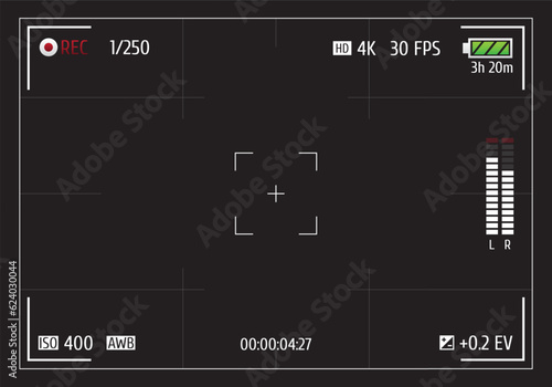 Camera viewfinder. Focusing screen of the camera. Viewfinder camera recording. Vector template for your design.