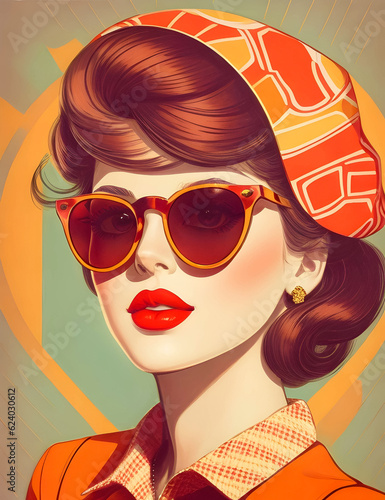 retro style  a woman with big sunglasses  portrait of a woman -Generative Ai-