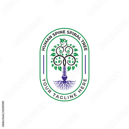 Tree logo with spiral branches and human spine, suitable for health related industry.